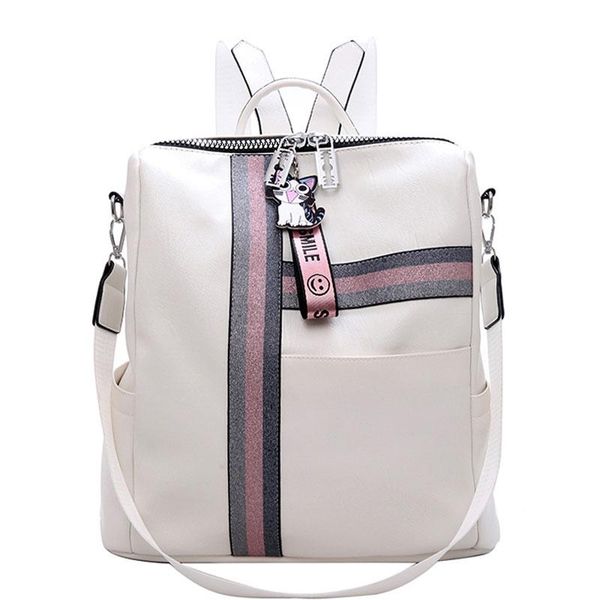 

backpack women's daypacks striped casual backpacks leather fashion cute pendant girls black school bag