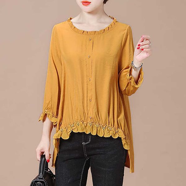 

women's tanks & camis plus size blouse ruffle women elegant ladies shirt tunic clothing o neck female wy59, White