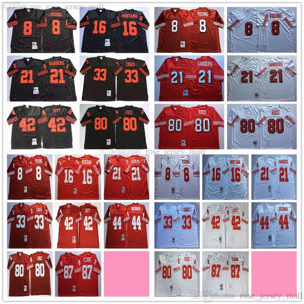 

ncaa 75th vintage football 8 steve young jerseys stitched 16 joe montana 21 deion sanders 87 dwight clark jersey mitchell & ness red black w, Black;red
