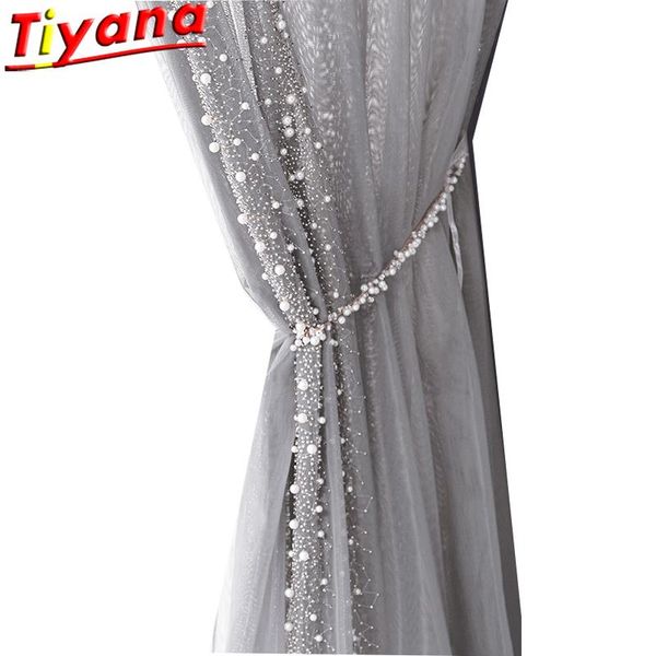

curtain & drapes side beading embroidered tulle curtains for living room light luxury peals grey sheer volie balcony zh452#vt