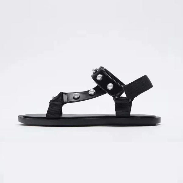 

sandals black pearl inlaid women's flat shoes dip casual women roman