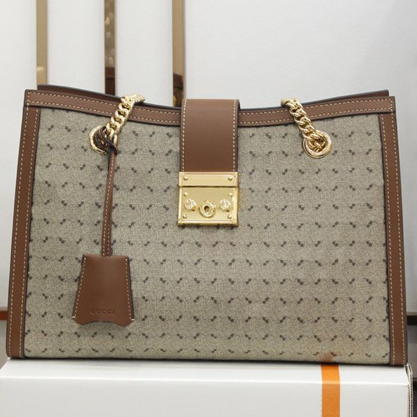

padlock shoulder bag women handbag tote large capacity package shopping bags canvas genuine leather patchwork classic letter double chain st