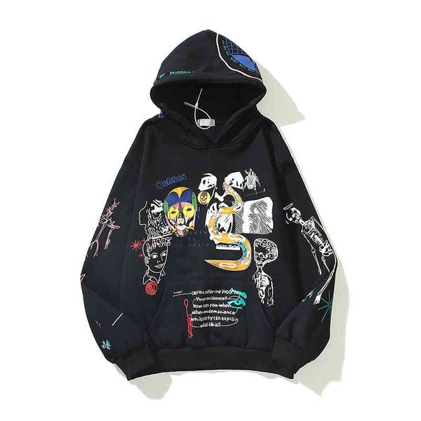 

men graphic printed hoodies long sleeve womens novelty fleece hoodie designer sweatshirt men's fashion printting sweatshirts hip hop, Black