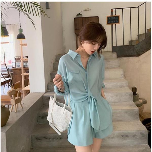 

women's tracksuits 2021 women spring summer elegant 2 piece set female sun protection long sleeve + wide leg shorts suit lady casual, Gray