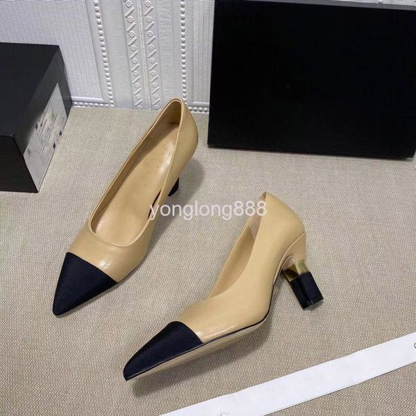 

dress shoes spring and summer color matching pointed head contrast sheepskin electroplated heel shallow mouth single shoes women's, Black
