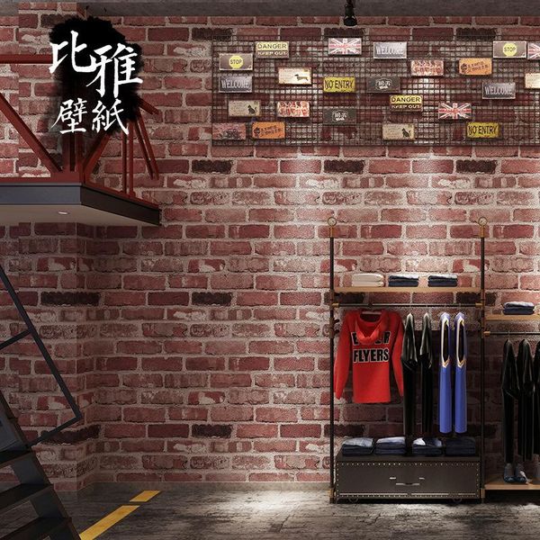 

wallpapers 3d stereo retro brick pattern antique red wallpaper restaurant clothing store