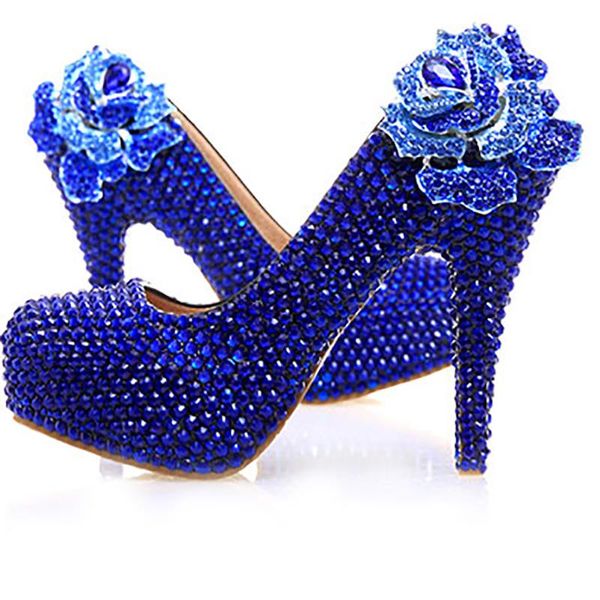 

women wedding shoes platform pumps blue crystal high heels bridal bridesmaid ladies party genuine leather shoe big size 43 dress, Black