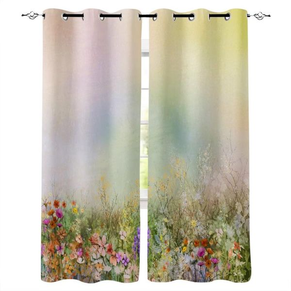 

flowers bouquet watercolor painting blackout curtain for kids room bedroom cartoon window children cortinas & drapes
