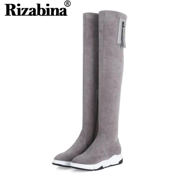 

boots rizabina 2021 real leather women over knee black zipper stretch round toe comfortable shoes size 34-39