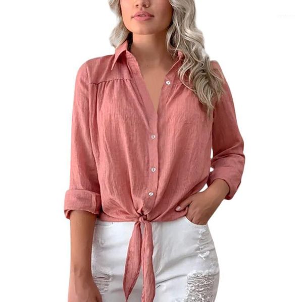 

women's blouses & shirts chiffon button blouse women loose turn-down collar shirt feminina solid blusas mujer de moda 2021 casual long, White