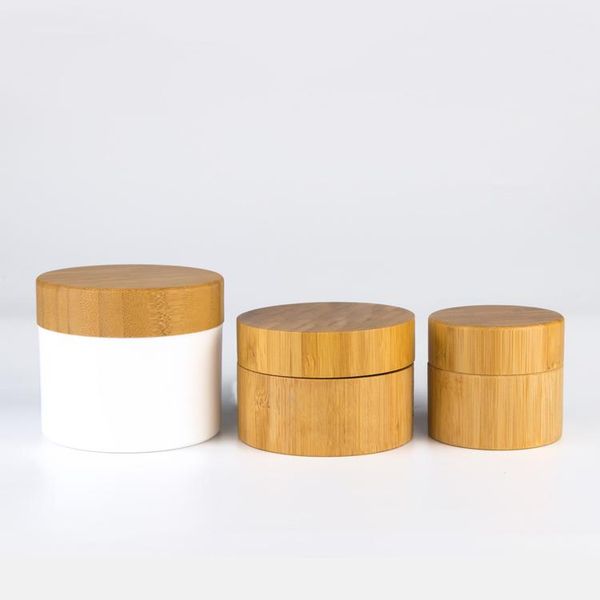 

storage bottles & jars eco friendly recycled bamboo skin care cream wood cap white pp cosmetic wooden jar with lid refillable 8oz 5oz