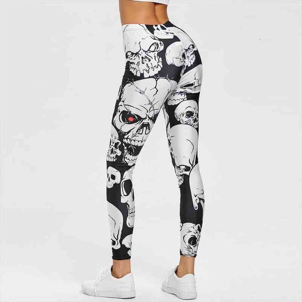 

women skull printing sports leggings workout gym sports high waist push up leggins mujer fitness leggings women pants, Black
