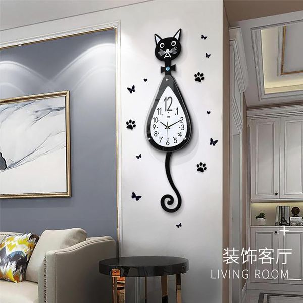 

cat wall clock wooden creative living room simple cartoon home decoration quartz clocks
