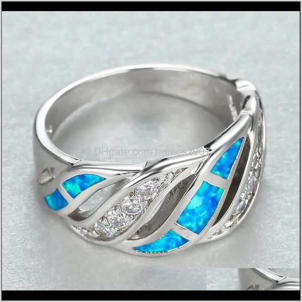 Jewelryboho Männlich Weiblich Blauer Opal Stein Ring Charme Silber Farbe Kristall Verlobung Niedlich Braut Geometrische Eheringe Für Frauen Drop Lieferung