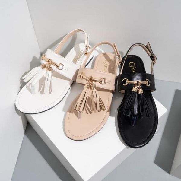 

slippers summer women sandals bohemia tassel clip toe ladies shoes fashion gold metal woman beach female flip flops, Black