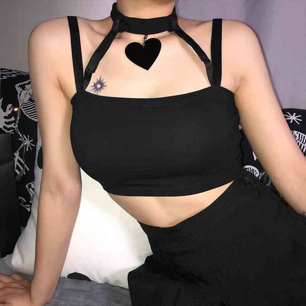 

gothic summer sleeveless harajuku women camis vest girls halter strappy solid color crop slim fit low chest camisole, White