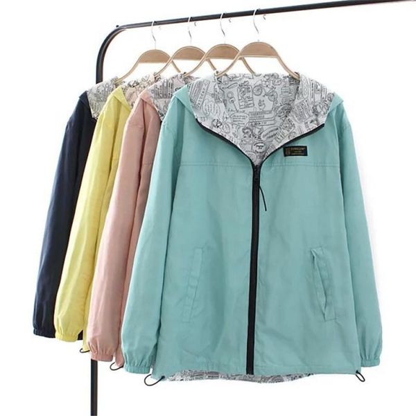 

spring autumn fashion women jacket coat pocket zipper hooded windbreaker female casual outwear loose plus size women's jackets, Black;brown