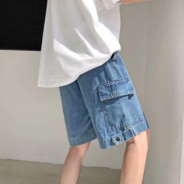 

men's shorts denim jeans summer japanese pants high street ins brand loose male straight wide leg casual man sweatshorts, White;black
