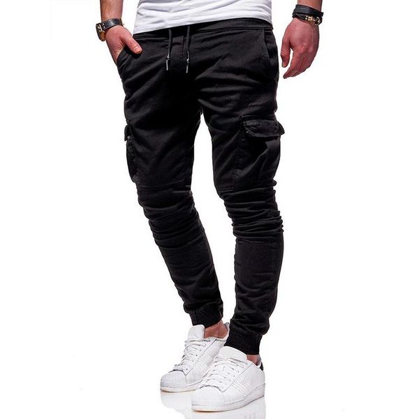 

men's pants men thin fashion casual jogger streetwear cargo multi-pockets trousers fitness gyms oversized sweatpants, Black