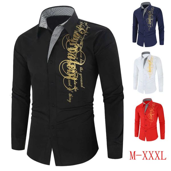 

men's casual shirts fashion gold letters print shirt all season long sleeve mens regular fit button men streetwear 9qey, White;black