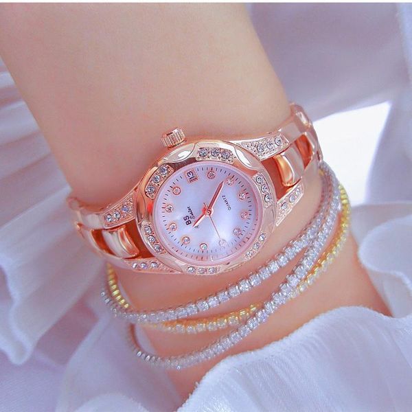 

wristwatches 2021 ladies wrist watches dress gold watch women crystal diamond stainless steel silver clock montre femme, Slivery;brown