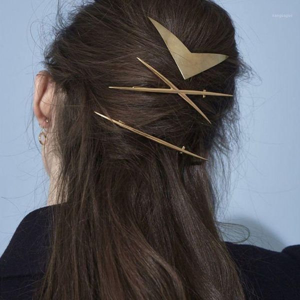 

3pcs women frog bobby pins geometric triangle x-shape v-shape metal hair clips1
