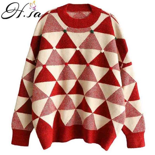 

women winter red and white pullover sweaters oneck geometric knit jumpers long sleeve patchwork oversized 210430, White;black