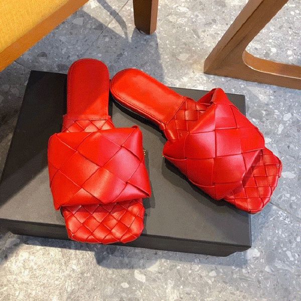 

80% off store online 2021 fashion luxury square toe woven flat shoes women slippers leather designer ladies street beach sandals, Black