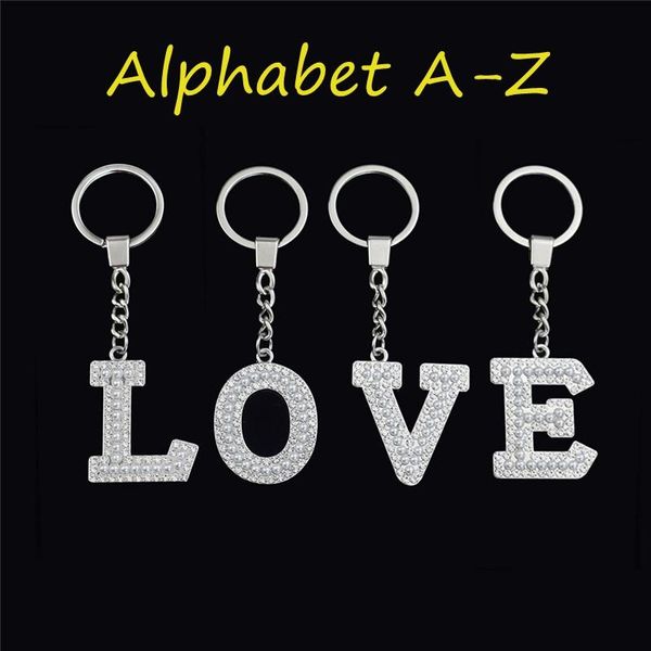

keychains alphabet a-z keychain pearls rhinestones pendant keyring 26 letters key chain for women friends gifts, Silver