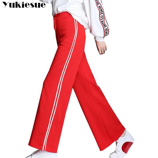 

women's pants & capris plus size wide leg women elegant casual stirped trousers pantalon mujer high elastic waist womens 2021, Black;white