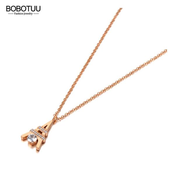 

pendant necklaces bobotuu fashion stainless steel cz crystal tower charm choker necklace jewelry bohemia for women bn20212, Silver