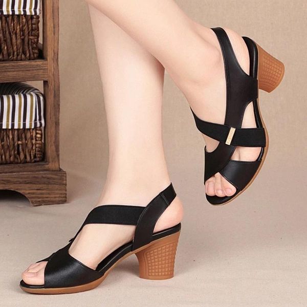 

fashion women sandals platform summer round mid heel peep toe casual non-slip back strap beach ladies shoes, Black