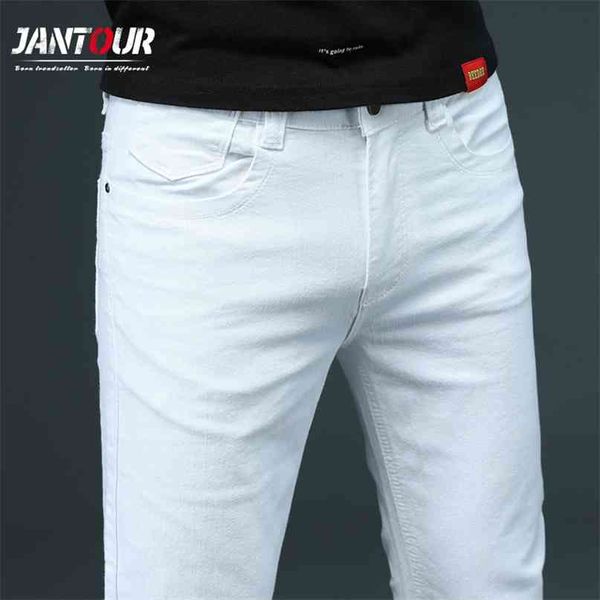 Estilo Clássico Masculino Masculino Branco Calça Jeans Homens Algodão Negócios Casuais Estilo Denim Calças Masculinas Moda Marca Calças 28-38 210723