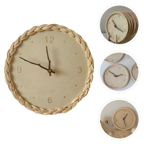 

wall clocks pastoral style art clock living room mute rattan woven home
