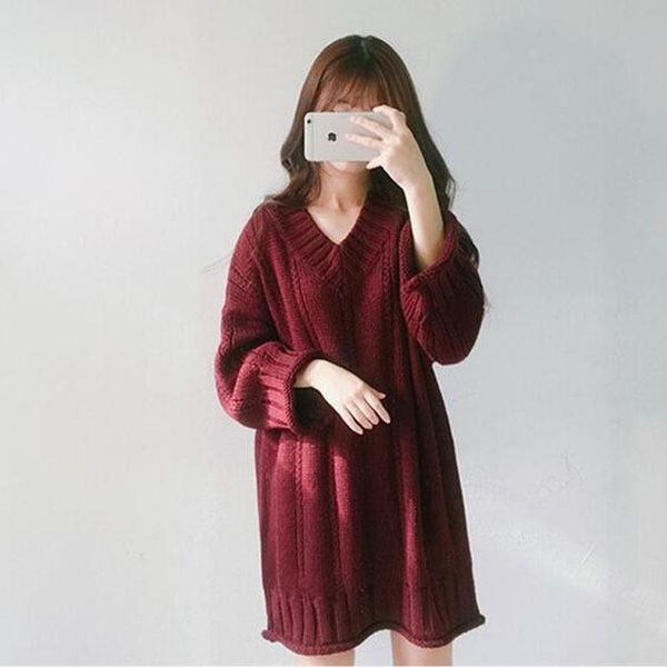 

casual dresses women's clothing 2021 autumn and winter retro v-neck long-sleeved twist loose wool dress women, Black;gray