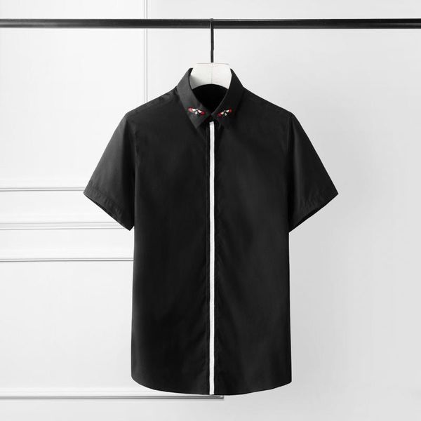 

white black summer mens shirts luxury double butterfly embroidery short sleeve men shirt plus size 4xl slim casual man men's