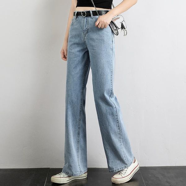 

women's jeans full length simple loose straight pants ladies casual trousers wide leg women high street fashion denim blue