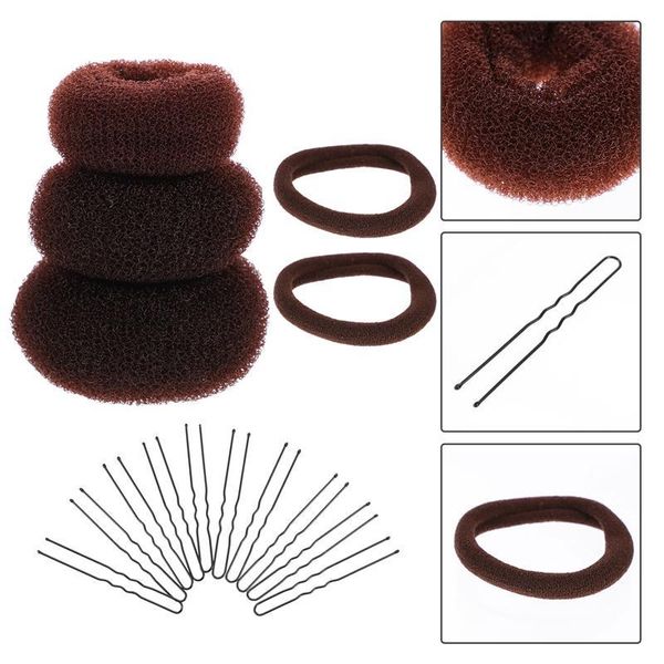

hair clips 2 sets bun maker elastic ties u-shaped hairpins styling tool kits