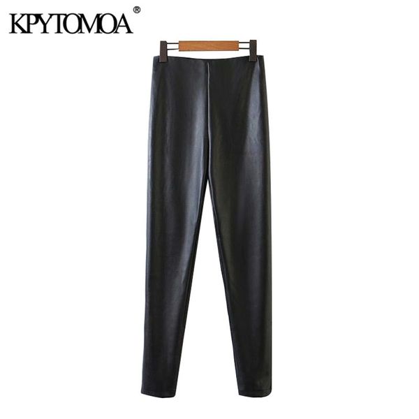 

women chic fashion pu faux leather skinny pants high waist side zipper stretchy slim female ankle trousers 210420, Black;white