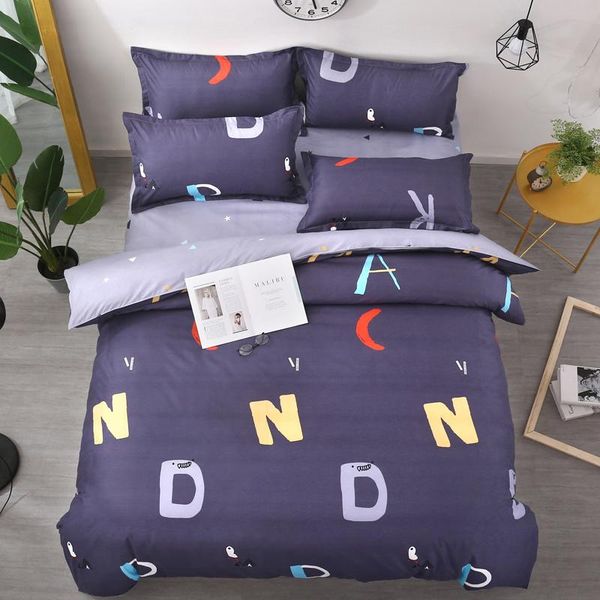

bedding sets 2021 home textile letter simple boy girl twin king 3/4pcs duvet cover pillowcase flat bed sheet double bedlinen