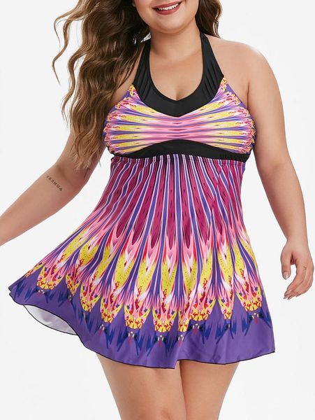 

two-piece suits plus size halter butterfly print tankini swimsuit