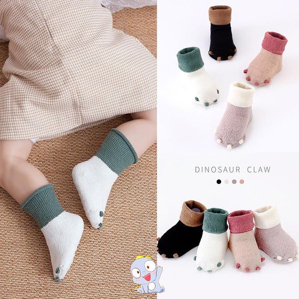 

socks cute baby anti slip floor shoes autumn winter thick warm plush kawaii for infant girls boys toddler born, Pink;yellow