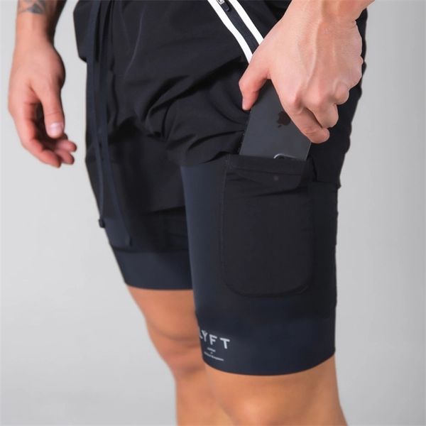 

zipper pocket summer running shorts men 2 in 1 sports jogging fitness training quick dry mens gym men shorts 210720, White;black