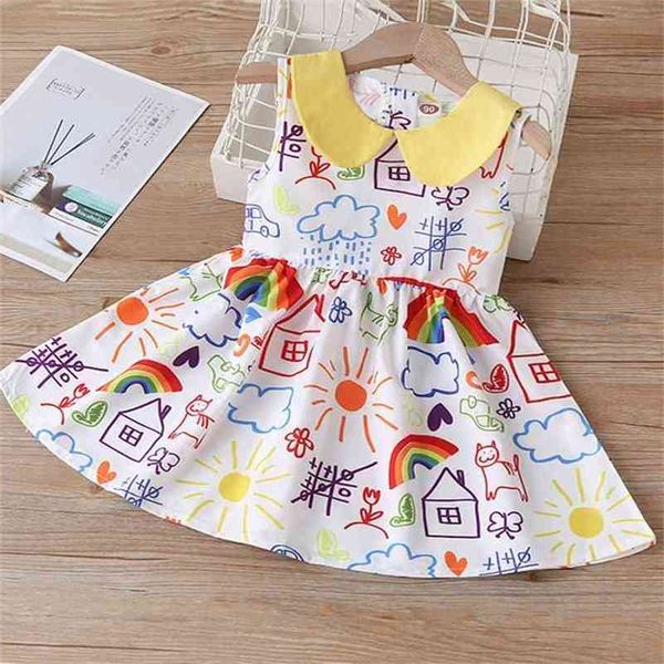 Vestito da bambina primavera estate Colletto carino per bambola senza maniche Cartoni animati Principessa per bambini Abbigliamento per bambini per ragazze 210625