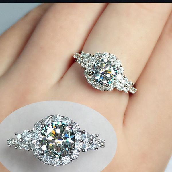 

wedding rings huitan trendy silver color women dazzling round zircon temperament sweet anniversary party finger-ring jewelry, Slivery;golden