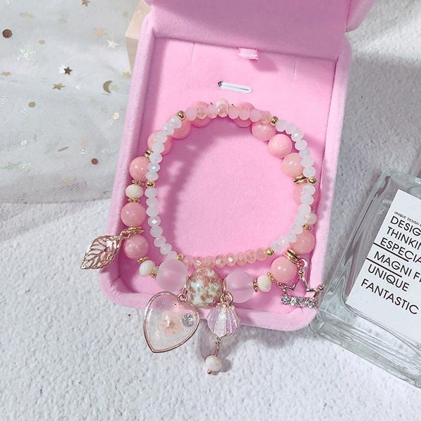 

bangle ca-116 korean sweet ocean holiday style bracelet fashion elastic pink crystal beaded small fresh women, Black