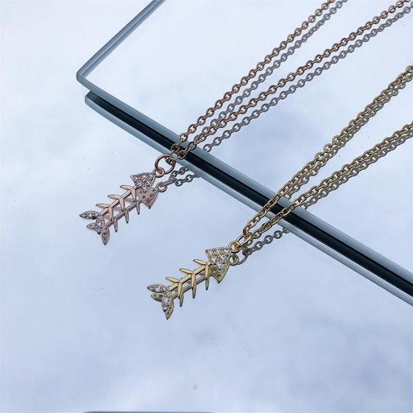 

pendant necklaces fashion creative design fishbone necklace shiny rhinestone retro hip hop accessories holiday gift, Silver
