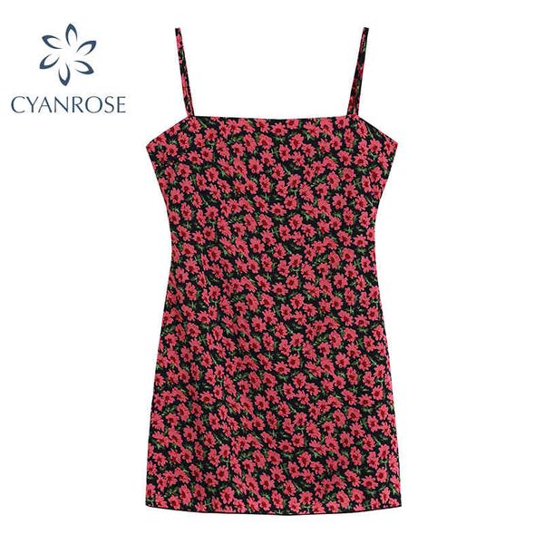 

summer spaghetti strap dress women sleeveless a-line mini floral print dresses female holiday beach party club bar vestidos 210417, Black;gray