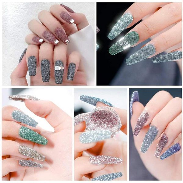 

nail glitter powder kit drilling polish art holographic diamond sequins flash m3n81, Silver;gold