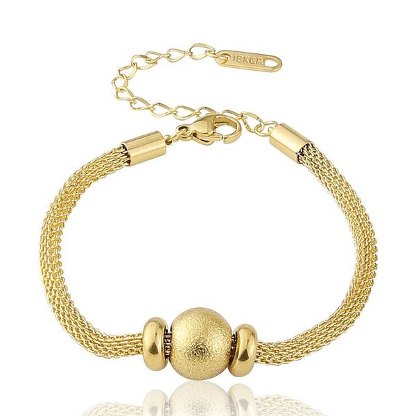 

charm bracelets fashion stainless steel double circle fixed frosted ball net pattern bracelet woman wholesale b-28, Golden;silver